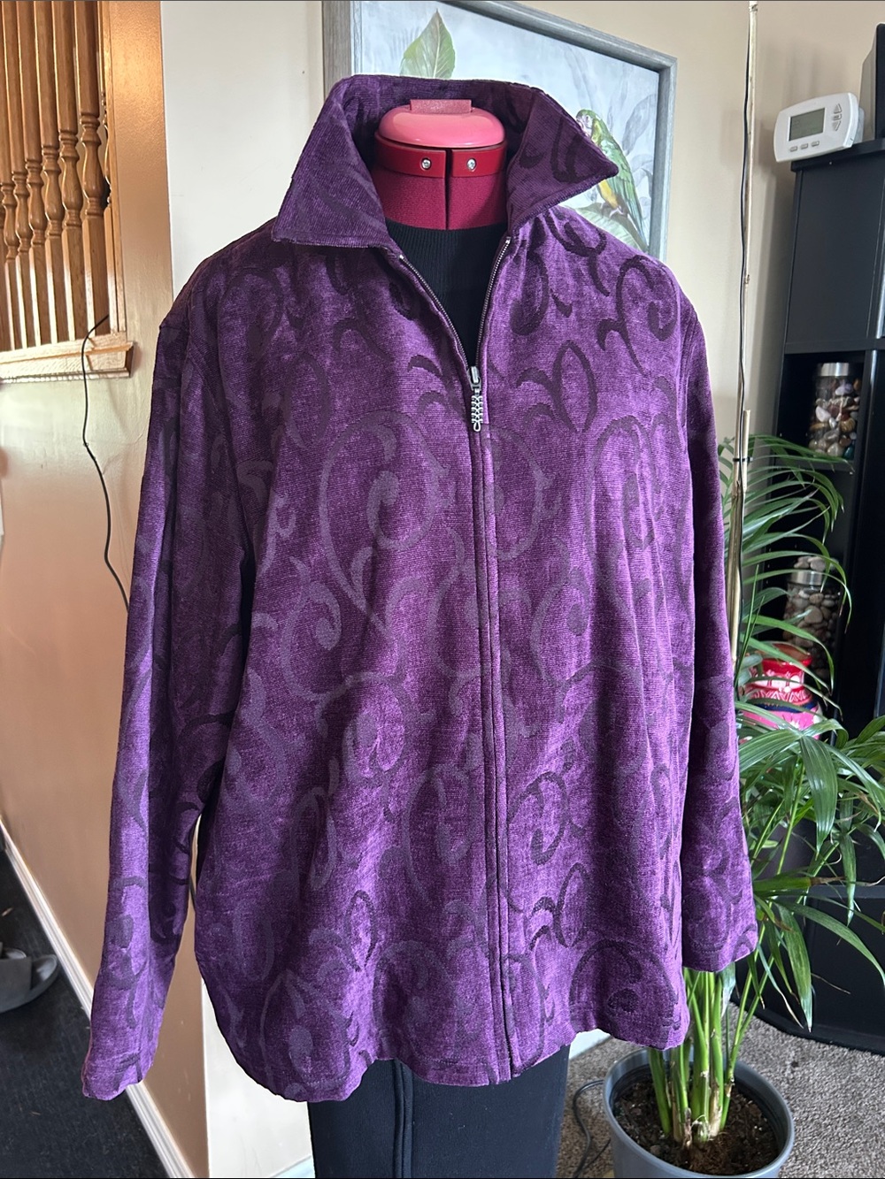 Alia Purple Textured Zip-Front Teddy Jacket